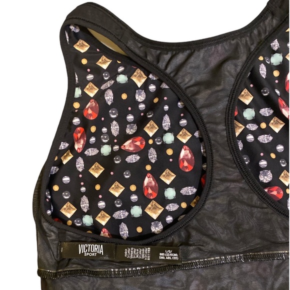 ‘Victoria Sport’  Black & Multicolor Jewel Print Sports-bra/ Size Large/ NWOT! - Picture 4 of 6